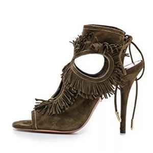 Aquazzura Sexy Fringe Sandals in Moss Green